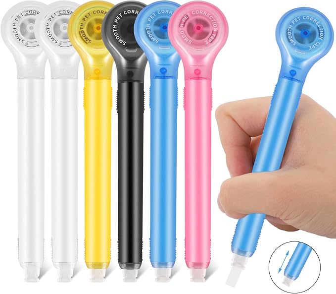 BESARME 6 Pack Correction Tape Pens, 1/5 X 236 Inch | Push pull protective, Smooth PET tape, Strong coverage, for school, office and exams