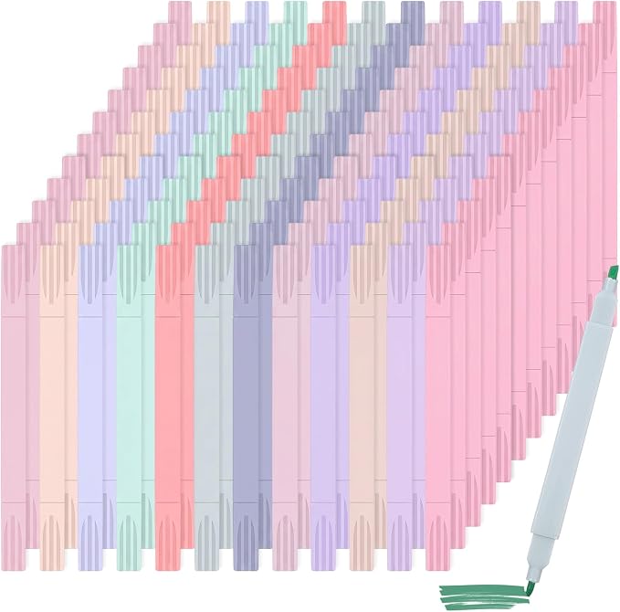 144PCS Aesthetic Highlighters Bulk, Assorted Color No Bleed Dual Tip Bible Pens, Fine Tip & Chisel Tip Marker Pens, Glitter Book Highlighters for Journal Planner Notes Classroom Office Supplies