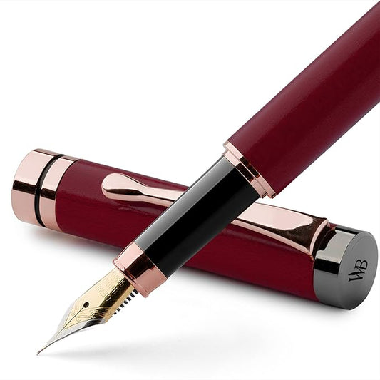 Wordsworth & Black Bamboo Wood Fountain Pen Set for Writing, Medium Nib | Violet Wood, Gift for Men Women, German Iridium 18K Gilded, Calligraphy Journaling, Converter + 6 Cartridges, Refillable