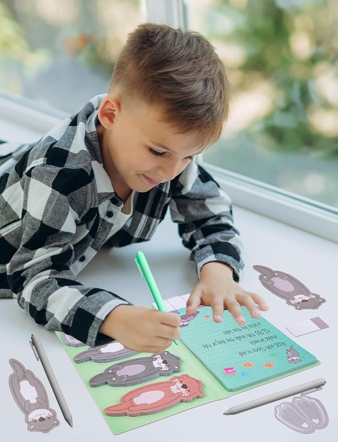Cute Cartoon Otters Sticky Notes Teacher Appreciation Gift, Blackboard Self-Stick Note Pads with 3 Point Pens, Self-Adhesive Writing Memo Pages Back to School Office Supplies Small Gift