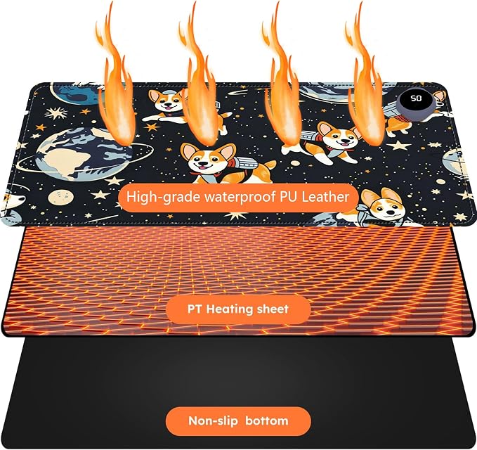 Heated Mouse Pad with 3 Levels Heated & 3 Hours Auto Shut-Off Mouse Pad for Warming Hands in Office Home, 23.6" x 14.2"Large Safe Desk Mat Hand Warmer，Starry Sky Dog