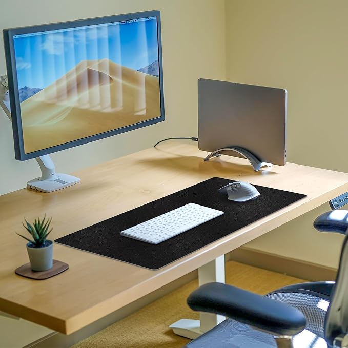 Leather Desk Pad Mat, Non-Slip Black Desk Mat, Large Mouse Pad for Desk, Waterproof Desk Computer Mat Desktop Protector for Office/Home, 23.6" x 13.7"