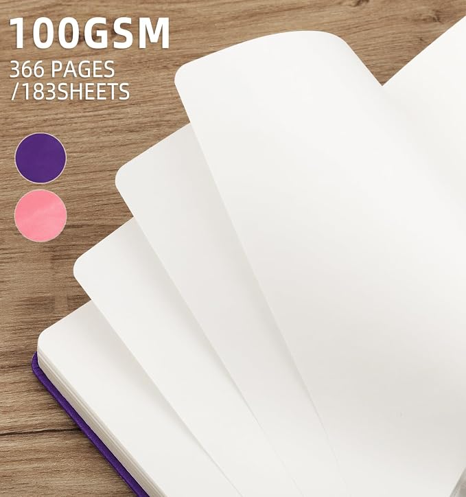 Blank Journal Notebook 365 Pages, A5 Leather Sketch Book for Drawing Women & Men, Hardcover Notebook with 100GSM Thick Paper, Sketchbook for Travel, Work, School, Note Taking