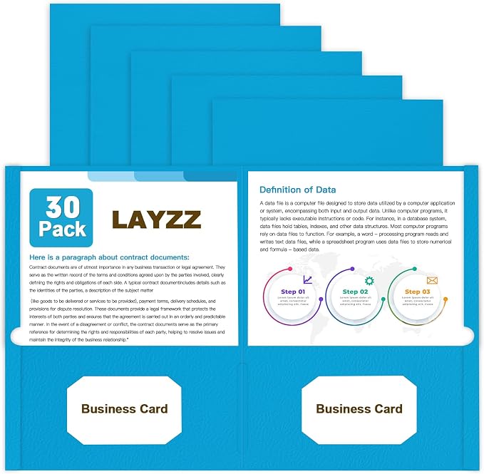 Folders with Pockets, LAYZZ 30 Pack Paper Pocket Folders, 2 Pocket File Folder Fits Letter Size Paper, for School Office and Home (Light Blue)