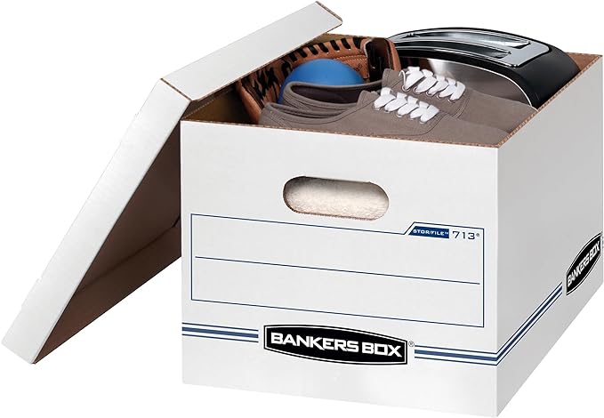 Bankers Box 30-Pack Basic-Duty File Storage Box with Lid, Letter/Legal | Tame everyday paperwork with affordable file boxes, lift-off lids, and reinforced handles for simple record storage.