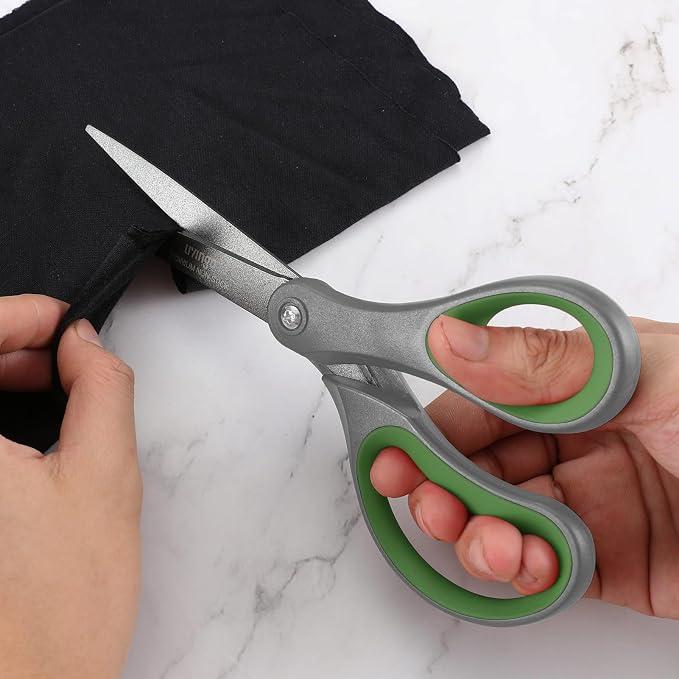 LIVINGO Sharp Scissors All Purpose - 2 Pack 8 Inch Titanium Coated Non Stick Steel Shears Heavy Duty for Office Home School Sewing Crafting Cutting Paper Fabric, Comfortable Grip (Gray & Green)