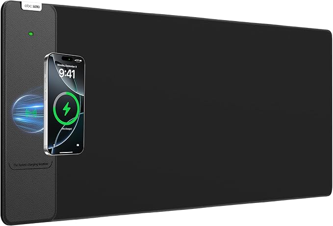 Wireless Charging Mouse Pad, 31.5"x11.8" Large Desk Mat, Smooth Glide | Waterproof Mousepad, Stitched Edge, Non-Slip Rubber Base, Desk Pad Computer Keyboard Mat, No Adapter
