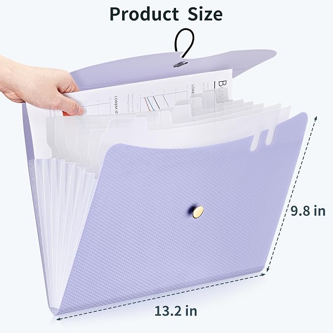 JARLINK 7 Pockets Expanding File Folder, A4 Accordion folders, Purple | Accordion File Folders with 12 Labels, Portable Document Organizer for Home, College, School, and Office Supplies