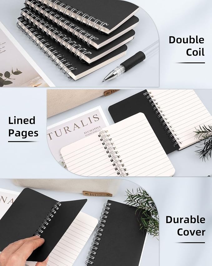 Dynta Spiral Notebooks Memo Pads 3x5 Bulk, 60 Packs Small Pocket Notebooks, Mini Notepads Black Cardboard Cover for Note-Taking, Writing, Office, School, Work, College (60 Sheets/120 Pages)