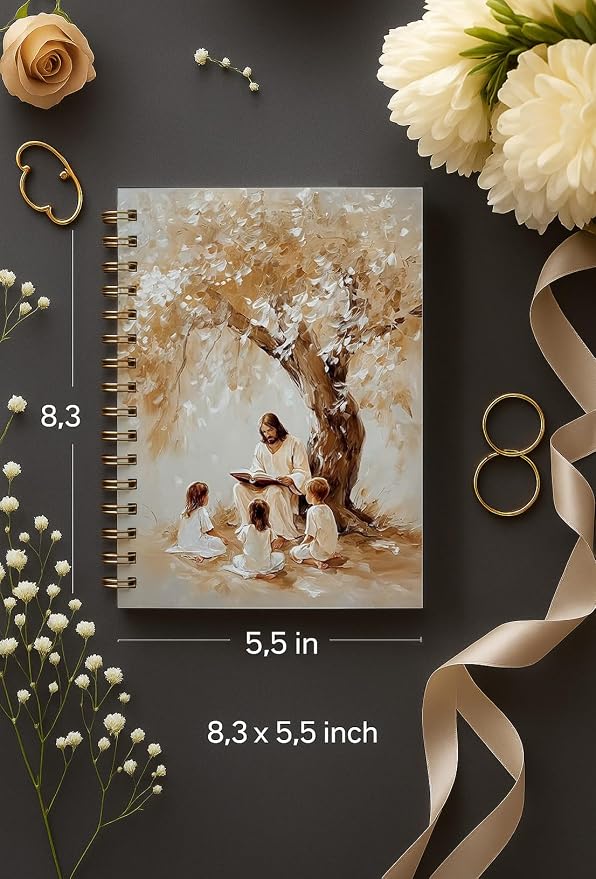 bitCNY Jesus Teaching Notebook – Spiritual Art Journal with Jesus and Children Illustration, 8.3x5.5 Inches Christian Notebook for Kids and Moms 411