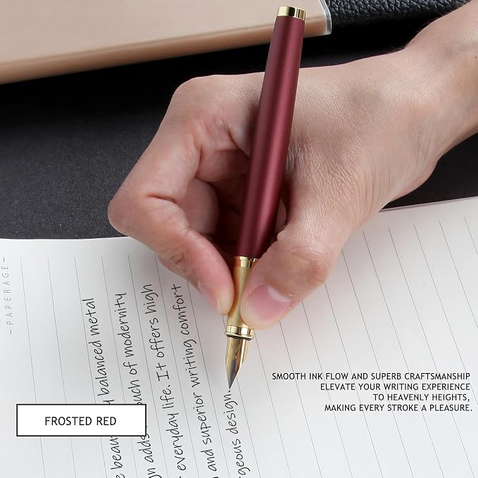 Fountain Pen, luxury Fine point smooth writing pens for journaling fancy pen with Gift Case 8 black ink cartridges an ink converte an EF nib nice pens writer gifts-Matte Red
