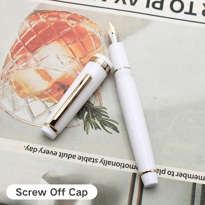 82 Fountain Pen - Iridium Extra Fine Nib with Ink Converter | Acrylic Material Pen Barrel,Porcelain White,Gold Trim