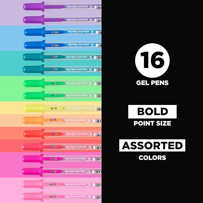 SAKURA Gelly Roll Moonlight 06 Gel Pens - Bold Point Ink Pen for Journaling, Art, or Drawing - Assorted Bright Ink - Bold Line - 16 Pack