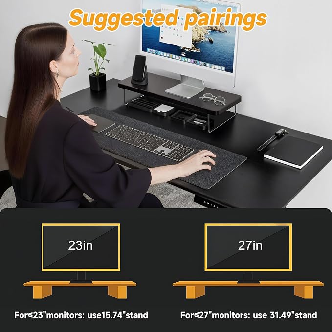 Computer Monitor Stands, Wood & Acrylic Computer Monitor Stand, Desk Monitor Stand Underneath Storage For Office, Home, School Supplies, 31.5" L (Black)
