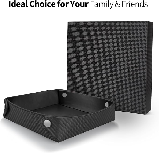 Leather Carbon Fiber Desktop Storage Tray, Decorative Catchall Organizer for Keys, Wallet, Watch, Jewelry, Entryway Table