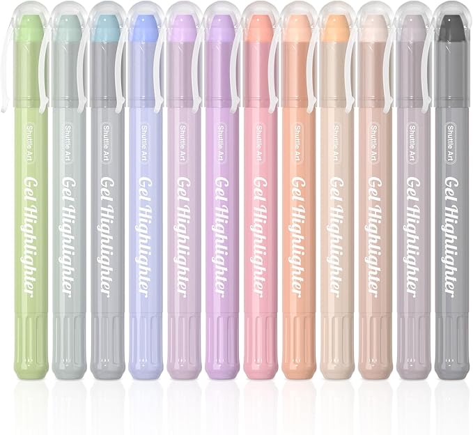 Shuttle Art Bible Highlighters and Pens No Bleed, 12 Mild Colors Gel Highlighters No Bleed Through, Bible Journaling Supplies, Great for Journaling Highlighting and Studying