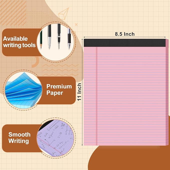 Legal Pads 8.5 X11, Narrow Ruled Notepads, 6 Pack, 50 Sheet/Pad | Colored Legal Pads, Tear Off Notepad, Perforated Writing Pad, Notebook Paper College Ruled, Notepads For Office Home School