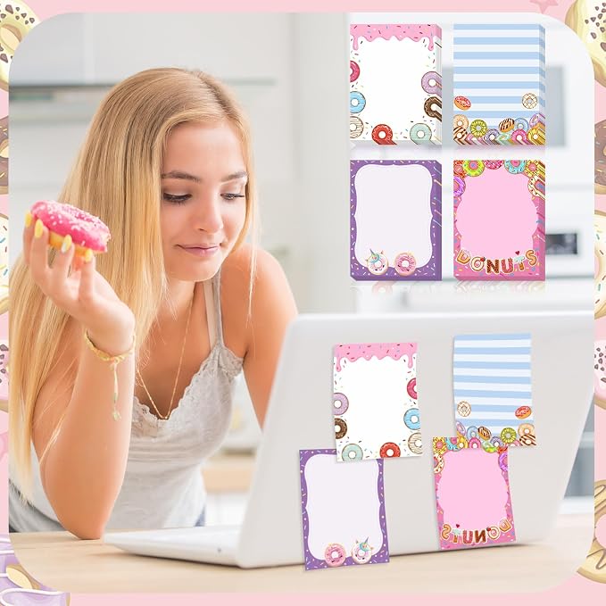 Chiisong 12 Pieces Cute Sticky Notes Gifts Donuts Sticky Notes Donut Party Favors 3x4 Inch Fun Kawaii Adhesive Notepads Cartoon Memo to Do List for Birthday Return Gifts Reward Office Home Supplies