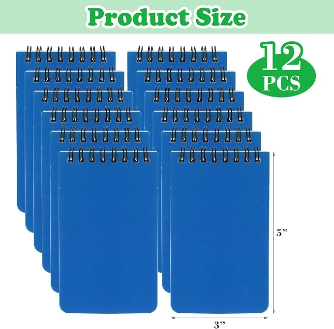12 Pack mini Spiral Steno Pads,3x5 Inch Small Pocket Notebooks,75 Sheets/150 Pages College Ruled Lined Note Pads For Kids Adults Outdoor,Home,School,Office (Blue)