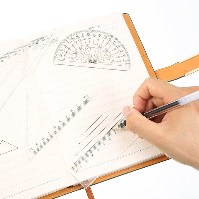 Zonon 16 Pcs Geometric Drawing Templates Kit, Drafting Stencils Measuring Rulers 12 Inch Aluminum Architect Scale Building Geometric Plastic Ruler for Design School Studying Office Building