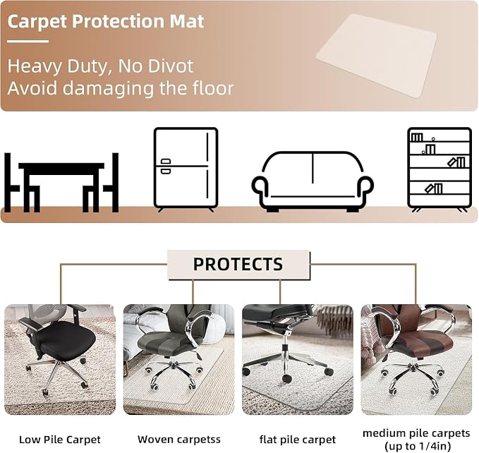 Office Chair Mat for Carpets, 2 Pack 36" x 48" Chair Mat, Slip Resistant Heavy Duty Under Desk Protector Carpeted Floors Mats, Rolling Computer Mats with Studs for Office Low Pile Carpets