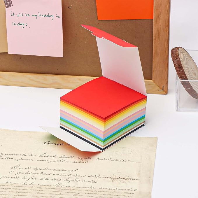 Tear Off Notepad 3x3 Non Sticky Notes 380 Sheets Tearable 80gsm Memo Paper 19 Colors Note pad Black Square Cube for Taking Notes (3" x 3")