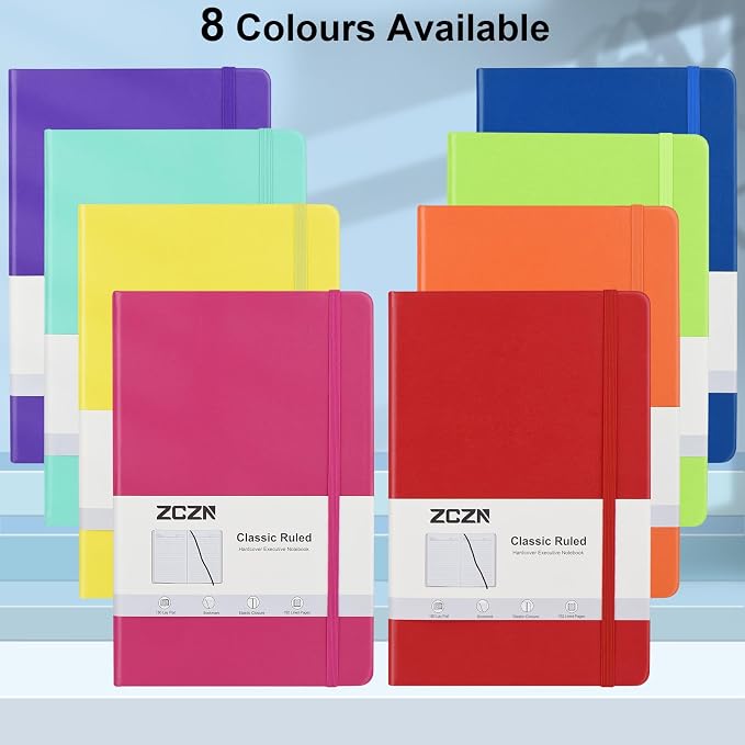 ZCZN 8 Pack Hardcover Journal Notebooks, 5.5"x8.3", Hardcover, 8 Colors, A5 Lined Journals for Notes-taking,Writing,Diary, Ruled Journaling Notebooks for Work School Travel Home