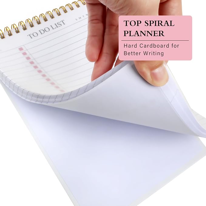 To Do List Notepad, Undated Daily Planner Notepad, A5 (5.5" x 8.3"), Pink | To Do List Notebook, Checklist Planner, Waterproof Spiral Notepad, for Work, Office Supplies, School Planner, 52 Sheets/Pack