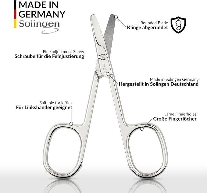 marQus Solingen Round-Tip Nail Scissors (curved) – Premium German Steel for Safe Manicures & Pedicures, Protective Case Included, Also Great for Babies