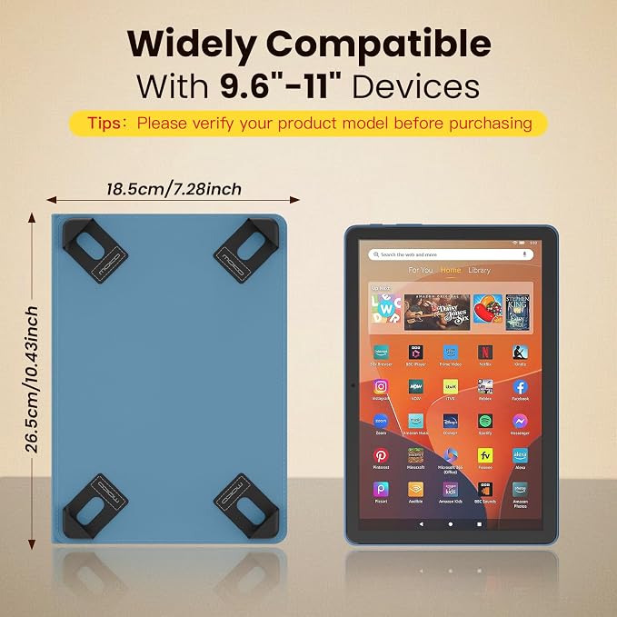 MoKo for Universal 11 inch Android Tablet Case with Pen Holder, Denim Blue | Fits All 9.6-11 inch Tablets, Slim 360 Degree Rotating Cover, Multi-Angle Stand, Front Pocket, No fit iPad/NO back opening