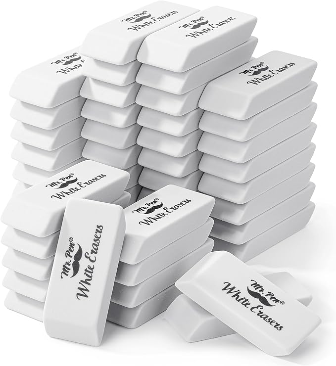 Mr. Pen- White Pencil Eraser, 48 Pack | Large Latex Free Block Erasers Bulk for School, Office, Art Sketching, Homework, Exams, Clean Smudge-Free Correction