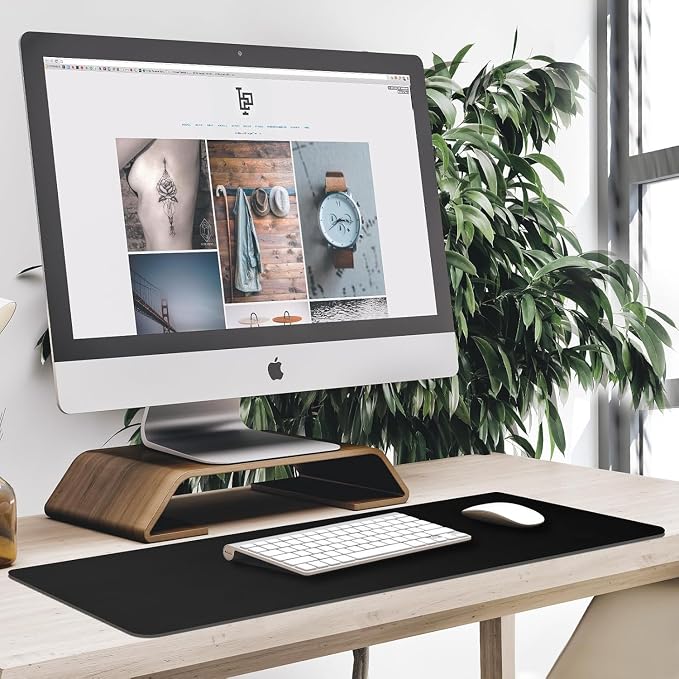 46.9" x 23.5" Waterproof Fabric Desk Pad, Rubber Anti-Slip Base, Stitched Edges No Curling, Fits Laptop Keyboard and Mouse, Smooth Office Mat Large Mouse Pad for Work Game, Black