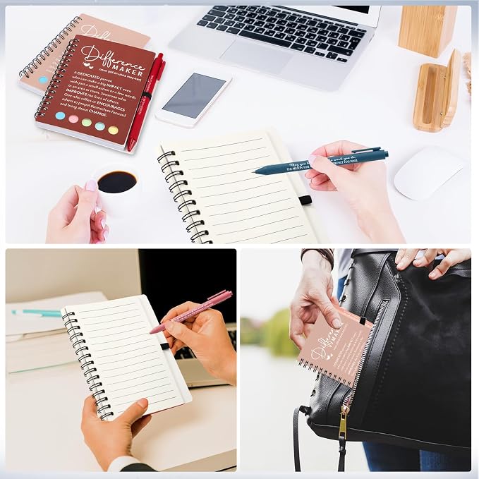 Resurhang 25 Sets Difference Maker Employee Appreciation Gift Bulk Inspirational A6 Spiral Notebook Journal Ballpoint Pens for Teacher Volunteer Coworker Team Back to School (Warm Colors)