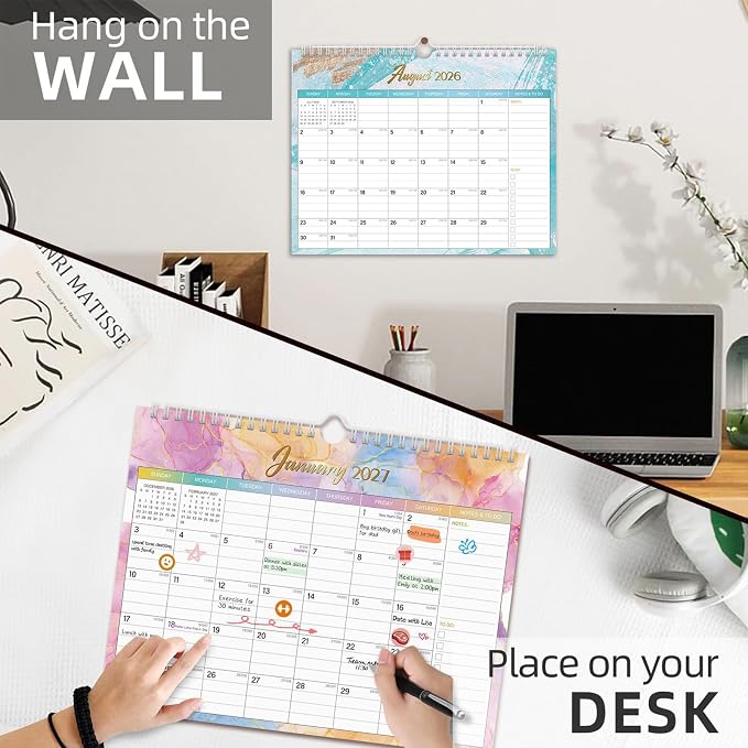 Comix 2026-2027 Wall Calendar,18 Month Planner for Home Office Classroom | 120GSM Thick Paper, Large Lined Blocks, Ink Bleed Resistant, Reinforced Hanger, for Home Office Classroom Family Planning