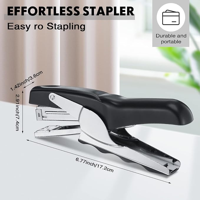 Yexiya 6 Pcs Heavy Duty Plier Stapler Heavy Duty Office Hand Held Staplers Effortless 50 Sheet Capacity Desk Good for Stapling Home Warehouse School, Black