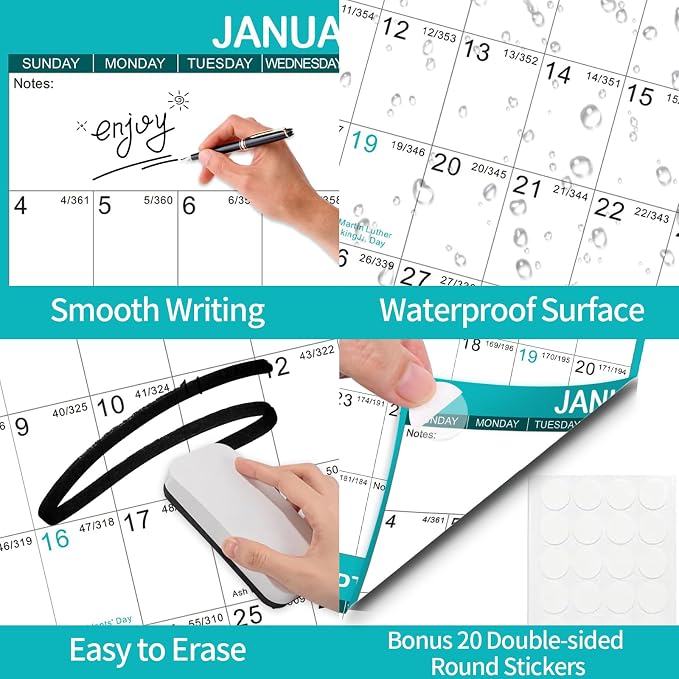 2026 Wall Calendar 24" x 36" Dry Erase Calendar for Wall from January 2026 to December 2026 12 Month Annual Large Yearly Wall Planner for Office School(Green)