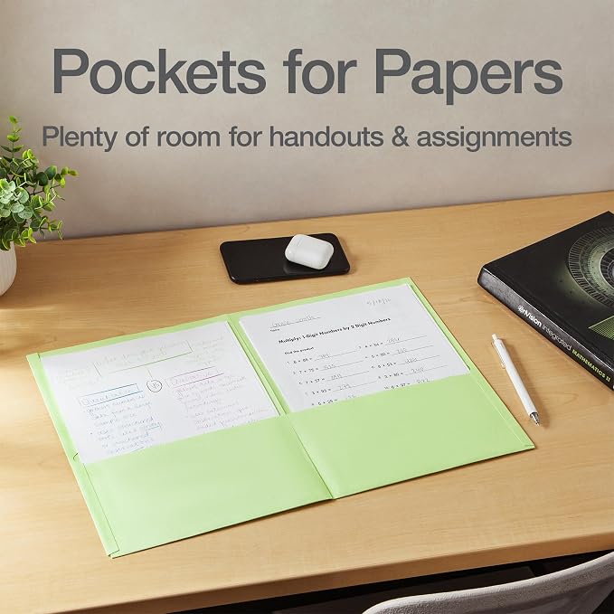 Oxford 2 Pocket Folders, 25 Pack, Bright Colors, School Value Pack | Each folder holds 100 letter size sheets. Sturdy covers hold up in backpacks all year. Easy to color code. Made in the USA.