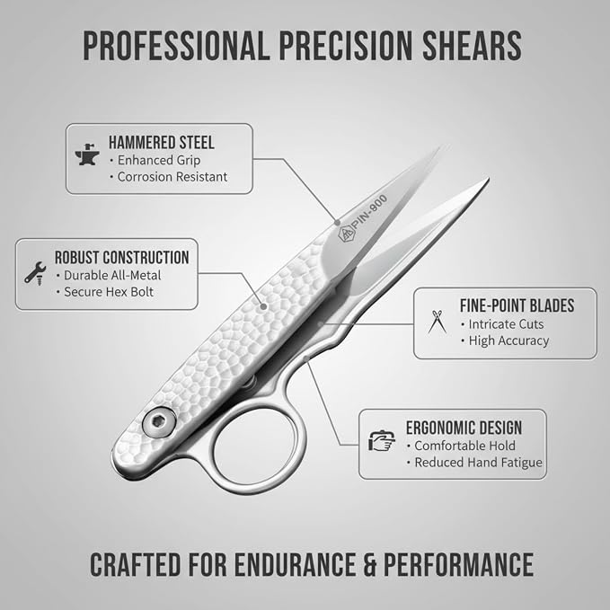 PIN-900 4.3 Inch Microcrystalline Steel Sewing Scissors, Ultra Sharp Precision Shears with Ergonomic Handle for Fabric, Leather, Quilting & Crafting