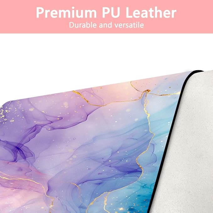 Britimes Teal Mauve Marble Desk Mat Watercolor Golden Purple Deak Pad Non-Slip PU Leather Large Keyboard Mouse Pad Office Desktop Accessories for Office,Work,Home Decor(31.5"X15.7")