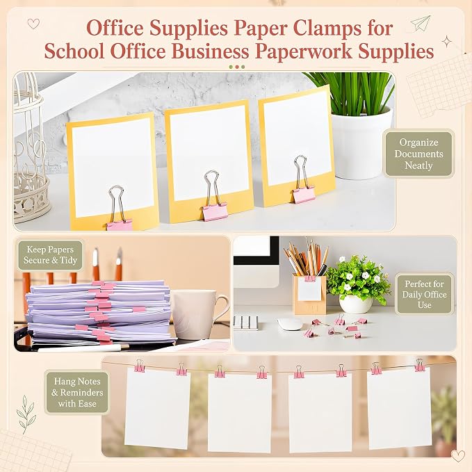 Yexiya 300 Pcs Small Binder Clips Sturdy 0.75 Inch Pink Paper Med Clips Office Supplies Paper Clamps for Office Teachers Students School Business Supplies