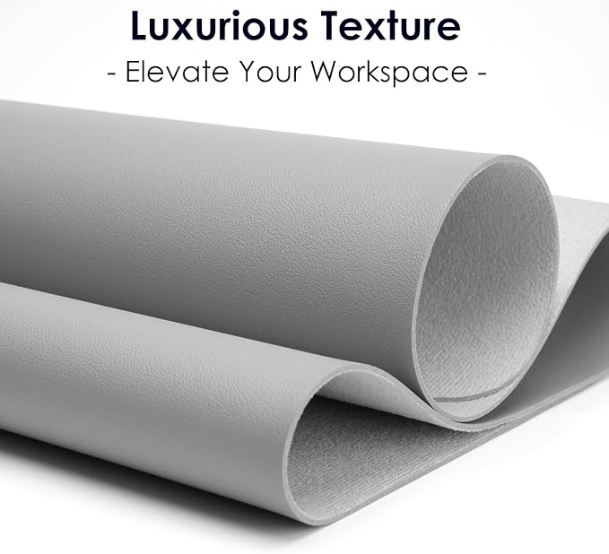 Leather Desk Pad Protector, Waterproof Mouse Pad, PU Desk Mat, Office Desk Cover, Desk Writing Mat for Office/Home/Work/Cubicle (Light Gray) 31.5x15.7 in
