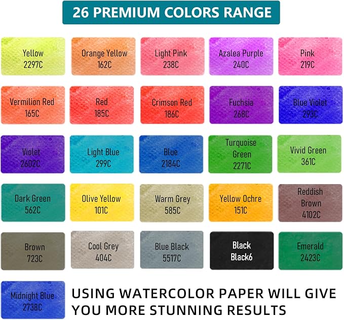 32 Watercolor Pens Set Includes 26 Vivid Colors, Real Brush Tips Paint Markers Set with 2 Blender Pens, Watercolor Pad and Coloring Pad, Art Supplies Gifts for Beginners Young Artists and Adults