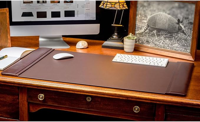 Dacasso Chocolate Brown Leather Luxury Desk Accessory Set - 10 Piece Executive Desk Decor - 34" x 20" Leather Blotter Pad & Organization Essentials