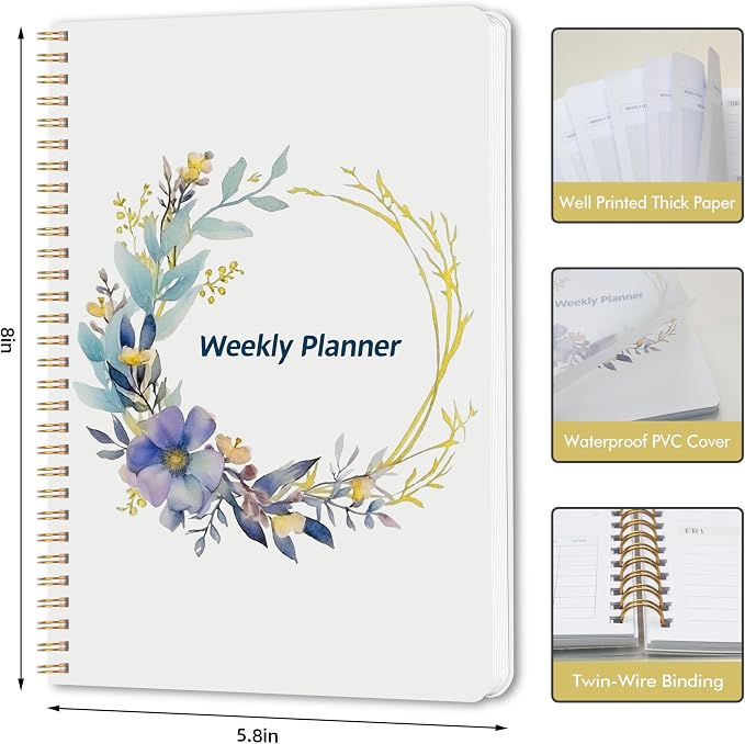 TREES Undated Weekly Planner, Weekly To-Do List, Goal and Habit Tracker | 5.8" x 8" Spiral-Bound Organizer for Weekly Goals, Tasks and Habits, Designed for Work, School and Everyday Planning