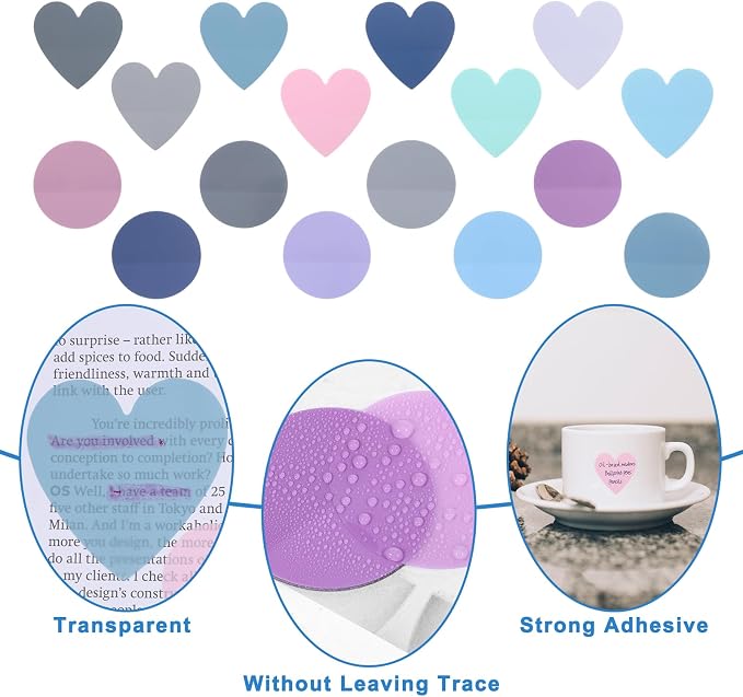 Transparent Sticky Notes Heart & Round Translucent Sticky Notes Colorful Page Flags Stickers Waterproof Index Sticker Self-Stick Book Tabs Clear Book Markers 320 Sheets