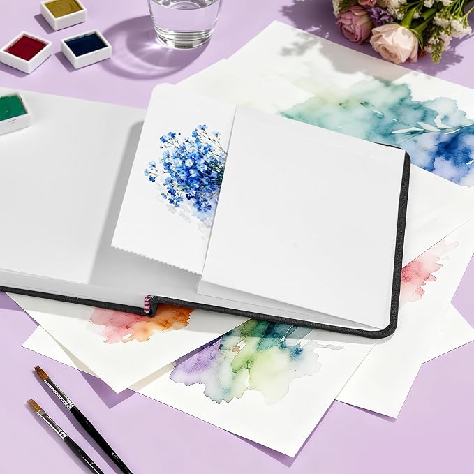 Paul Rubens Square Watercolor Journal, 100% Cotton Acid-Free Hot Press Watercolor Sketchbook 4.72 * 4.72 Inches, 140lb/300gsm,20 Sheets for Watercolors, Gouache, Acrylics