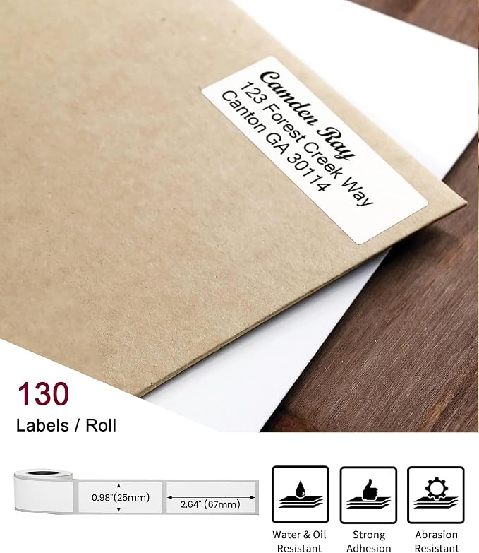 [3x105 pcs] Phomemo Address Labels M110-0.98''x2.64'' (25x67mm) | for M110/M220/M100/M221/M250 Label Printer, White, 105 Labels/Roll, All-Purpose Adhesive Thermal Phomemo Original
