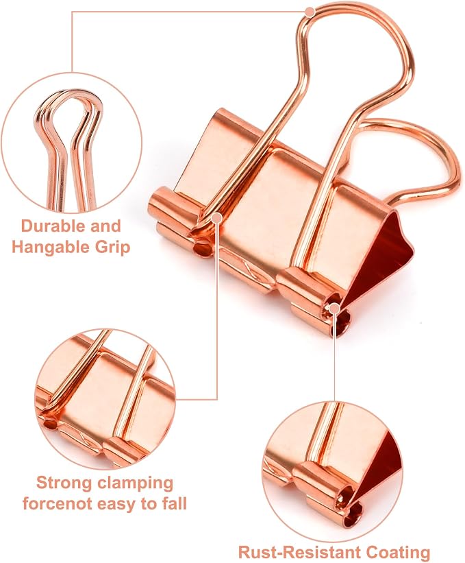 Binder Clips, 50 Pack, 0.75 in Small Paper Clips for Office,（Rose Gold）