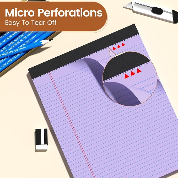 Legal Pads 8.5 X11, Narrow Ruled Notepads, 12 Pack, 50 Sheet/Pad | Colored Legal Pads, Tear Off Notepad, Perforated Writing Pad, Notebook Paper College Ruled, Notepads For Office Home School