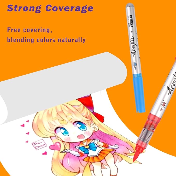 24 Colors Acrylic Paint Markers, Dual Tip Acrylic Paint Pens with Brush Tip, Water Based Ink for Rock Painting, Wood, Stone, Glass, Ceramic, Canvas, Metal Fabric DIY Crafts